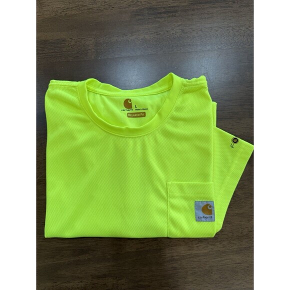 Carhartt Force Neon Yellow Performance T-Shirt L Relaxed Fit Breathable Workout - Picture 1 of 9